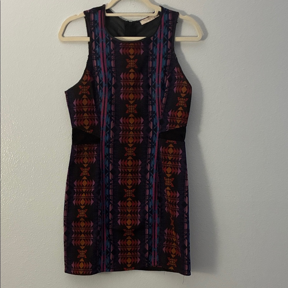 Lush Black and Orange Patterned Mini Dress